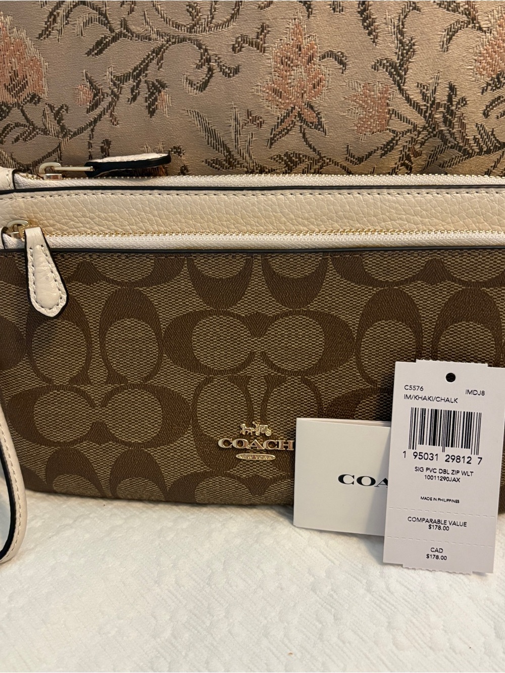 Coach Signature Khaki/Chalk Double Zip Wristlet - Picture 6 of 7